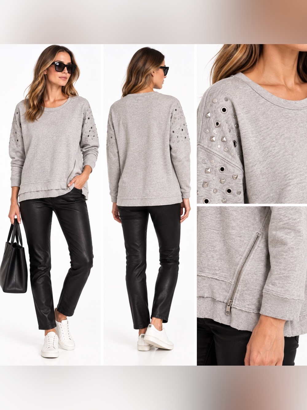 Joe’s Jeans Gray Studded Grommet Distressed Sweatshirt Size M